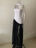 Irregular Slit Vacation Long Dress For Women Elegant Contrast Slim Ribbon Dress Back Lace Up Female Strapless Summer New