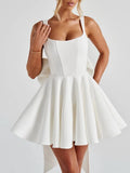 Sexy Hotsweet Mini Dress for Women Square Collar Sleeveless Slimming High Waist Spliced Bowknot Dresses Female New