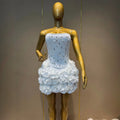Luxury Sexy Rhinestone Strapless Prom Dress 3D Flower Off Shoulder Backless Bodycon Bandage Mini Wedding Guest Cocktail Gowns