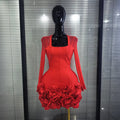 Black Red Color Women Long Sleeve Sexy O-Neck Bodycon Mini Bandage Dress Florals Celebrate Evening Party Nightclub Outfit