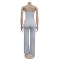 Women's Elegant Button Strapless Sleeveless Irregular Jumpsuits One Piece Metal Button Decor Overalls Outfit Night Clubwear