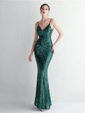 Women Strap Party Maxi Dress Sexy V Neck Evening Dress Celebrity Purple Sequin Dress Long Prom Formal Occasion  Dress