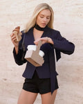 Elegant Pinstripe Skirt Suit Women V Neck Peplum Blazer Mini Skirt Set With Tie Neck Scarf Lady Office Business 2 Piece Outfit