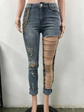 Women Skinny Jeans Ripped Chain Decor Cuffed Hem Slim Fit Streetwear Casual Fashion Denim Pants Autumn 2026 New