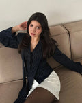 Stripe Tailored Coat For Women Lace Up V Neck Long Sleeves Coat Female Fashion Elegant High-End Formal Tailored Coat