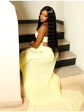 Sexy Yellow Chiffon Halter Maxi Dress Lady Chic Hollow Out Backless Lace Up Sleeveless See Through Robe Female Spring Party Wear