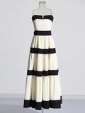 Elegant Colorblock Patchwork Bow Dresses For Women Strapless Sleeveless High Waist Formal Long Dress Female Wedding Gowns