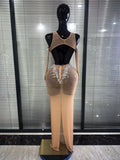 Women Sexy Off the Shoulder Mesh See Through Shining Rhinestone Bodycon Long Dress Gloves Celebrate Evening Party Cocktail Wear