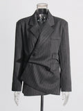 Temperament Two Piece Sets For Women Notched Collar Long Sleeve Spliced Button Blazer Straight Skirts Female New