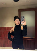 Women's Ribbed Knit Turtleneck Cutout Shoulder Halter Vest Long-Sleeved Shawl 2-Piece Set Slim Y2K Sexy Street Autumn Top