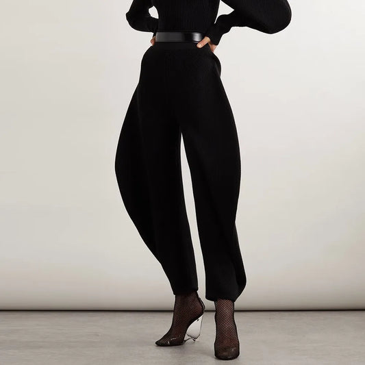 Solid Knitting Minimalist Pants For Women High Waist Loose Temperament Lantern Trousers Female Fashion Clothing Style 2023