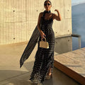 Elegant Polka Dot Long Dress Summer Scarf Ribbon Ruffle Halter Pleated Dress Luxury Sleeveless Women's Evening Dresses