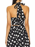 Beach Party Two Piece Set for Women Halter Neck Sleeveless Vest High Waist Polka Dot A Line Midi Skirt Suit Female
