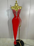Sexy Strapless Shinning Rhinestones Bodycon Bandage Long Dress Women Fashion Celebrate Evening Party Vestido
