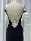 2026 New Sexy Pearl Bead Tassel Slim Long Dress Women'S Off Shoulder Straps Bodycon Maxi Dress Elegant Evening Party Gown