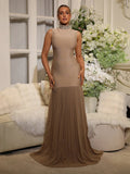 2026 New Diamond Turtleneck Bodycon Long Dress Women Sleeveless Patchwork Elegant Evening Birthday Party Dinner Wedding Gowns