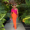 New Fashion Orange Color Women Sleeveless Sexy V-Neck Ruffles Bodycon Mid-calf Bandage Dress Birthday Celebrate Party Dress