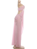 Sexy See Through Dress Women Sexy Halter Chain Backless Irregular Ruched Patchwork Vacation Birthday Party Clubwear