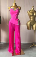 Women's Set Diamonds Hot Rhinestones Crop Top and Pleated Wide Leg Pants Suit  Two 2 Piece Sets Outfits Tracksuit