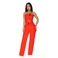 Women's Elegant Button Strapless Sleeveless Irregular Jumpsuits One Piece Metal Button Decor Overalls Outfit Night Clubwear