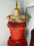 Sparkly Red Rhinestones Sequins Alluring See Through 2 Piece Maxi Dress 2025 Women's Evening Birthday Party Stage Show Outfit