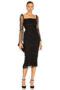Women's Black Sheer Mesh Trumpet Sleeve Square Neck Waist-Cinching Dress Elegant Evening Performance Gown Vestidos De Bienvenida