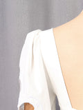 Fashion Style White Cutout Floral Accent Gown for Women Square Collar Puff Sleeve Asymmetric Train Skirt for Beach Elopement