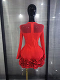 Black Red Color Women Long Sleeve Sexy O-Neck Bodycon Mini Bandage Dress Florals Celebrate Evening Party Nightclub Outfit