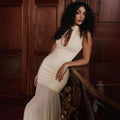 Sexy Spliced Sheer Mesh Fishtail Dresses for Women Stand Collar Sleeveless Patchwork Hollow Out Dress Female Trendy