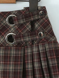 Edgy Street Style Plaid Mini Skirts for Women Low Waist Metal Ring Accent Pleated Hem for Vintage Music Festival