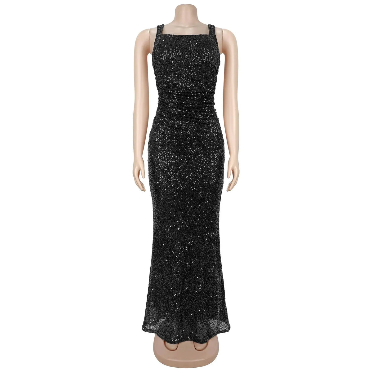 Prom Gowns European and American Temperament Backless Suspender Dress Solid Slim Draped Sequined Long Dresses for Women