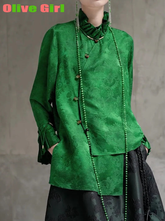 Olive Girl Green Romantic Embroidered Top for Ren Faire 2026 Garden Wedding Fairycore Photoshoot Everyday Wear S-XL XS-3XL Plus Size Romantic Cottagecore Garden Party Editorial Not Costume Embroidered Top Chinese Top Blouse Chinese Heritage Fashion Women