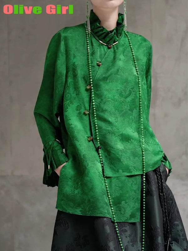 Olive Girl Green Romantic Embroidered Top for Ren Faire 2026 Garden Wedding Fairycore Photoshoot Everyday Wear S-XL XS-3XL Plus Size Romantic Cottagecore Garden Party Editorial Not Costume Embroidered Top Chinese Top Blouse Chinese Heritage Fashion Women