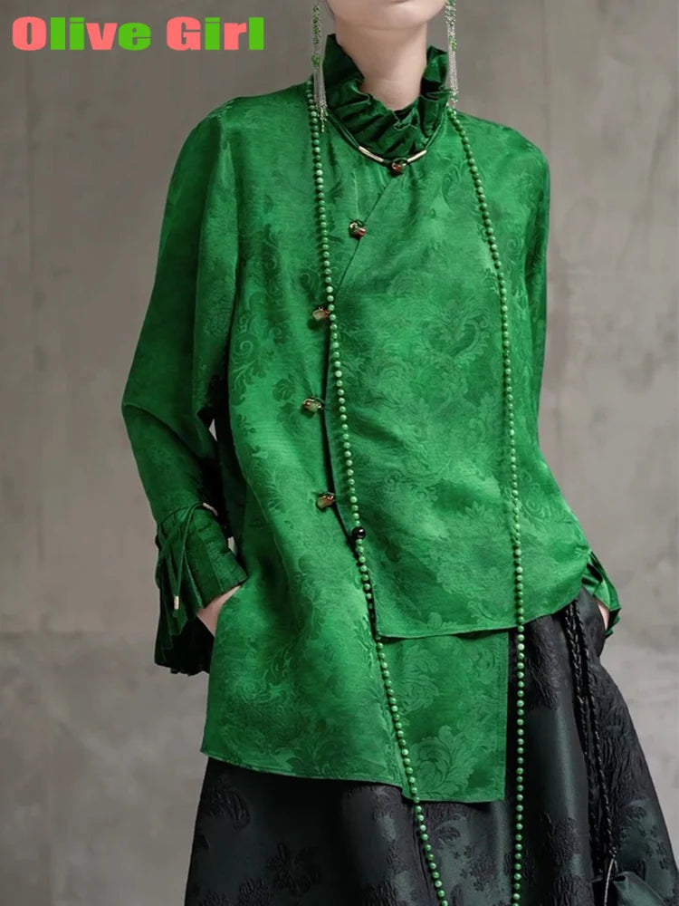 Olive Girl Green Romantic Embroidered Top for Ren Faire 2026 Garden Wedding Fairycore Photoshoot Everyday Wear S-XL XS-3XL Plus Size Romantic Cottagecore Garden Party Editorial Not Costume Embroidered Top Chinese Top Blouse Chinese Heritage Fashion Women