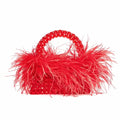 Pearl Bead Bag With Feather Fur Designer Brand Clear Acrylic Crystal Stone Box Tote Handbag Women Handmade Party Purse