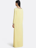 Loose Solid Crystal Bead Elegant Chic Dresses For Women Round Neck Long Sleeve Solid Long Maxi Dress Female