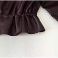 Fashion Women's Drawstring Short Leather Jacket Stand Collar Long Sleeve Ruffle Zipper Female Coat 2026 Autumn Lady Chic Jackets