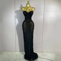 Sexy Sparkly Diamonds Black Strapless Mesh See Through Long Dress Evening Party Birthday Nightclub Photo Shoot Stage Costumes