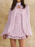 Women's Spring Summer Stand Collar Capelet Fitted Mini Dress Elegant Formal Party Wear 2026 Trendy Feminine Fashion Dress