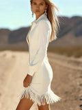 SHENGPALAE Women Dress Mini Long Sleeve Faux Suede Fringe Western Slim Zip Pocket Autumn 2026 New 05E03783