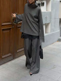 Casual Striped Women Two Piece Set Turtleneck Long Sleeve Loose Top Long Pants for Office Casual Outing Fashion New