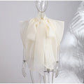 Women Bow Organza Blouses Solid Sheer O-neck Sleeveless Party Blouse 2026 Summer Lady Chic Holiday Streetwear New