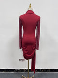 Solid Spliced Lace Up Dresses for Women O Neck Long Sleeve High Waist Temperament Slimming Dress Female