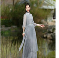 Vietnam Traditional Dress Aodai Chinese Improved Qipao Chiffon Fairy Women Elegant Oriental Improved Qipao Tea Art Hanfu Set