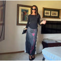 Women Color Block Floral Print Midi Skirt High Waist Straight Satin Long Skirt 2026 Fashion Chic Elegant Party Ofice Daily Wear