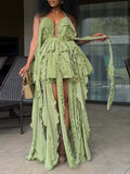 Casual Ruffle Women Dresses Halter Sleeveless Striped Chic Loose Dress for Beach Vacation Wear Fashion Summer New
