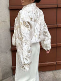 Elegant Jacquard Women Jackets Stand Collar Long Sleeve Basics Loose Jacket for Casual Commute Autumn Fashion New