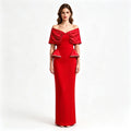 Elegant Off-the-Shoulder Beaded Bandage Evening Dress Diamond Embellished Backless Wrap Pleatd Split Bodycon Formal Party Gowns