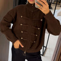 Women's Vintage Knit Cardigan Sweater Jacket Stand Collar Double Breaste Two Way Zipper Loose Street Coat Autumn Winter