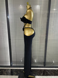 New Style Women Sexy Halter Florals Golden Sequined Bodycon Long Bandage Dress Nightclub Party Celebrate Vacation Birthday Wear
